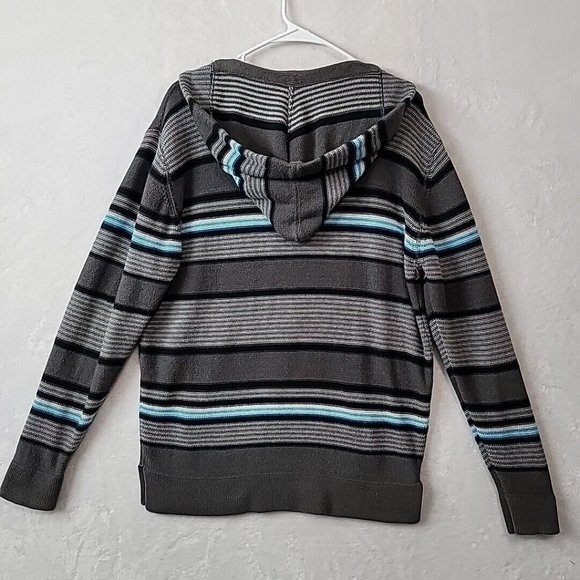 Retrofit Men's Knit Hoodie Hooded Sweater Size Large Gray Blue Striped FLAWED - Picture 7 of 13